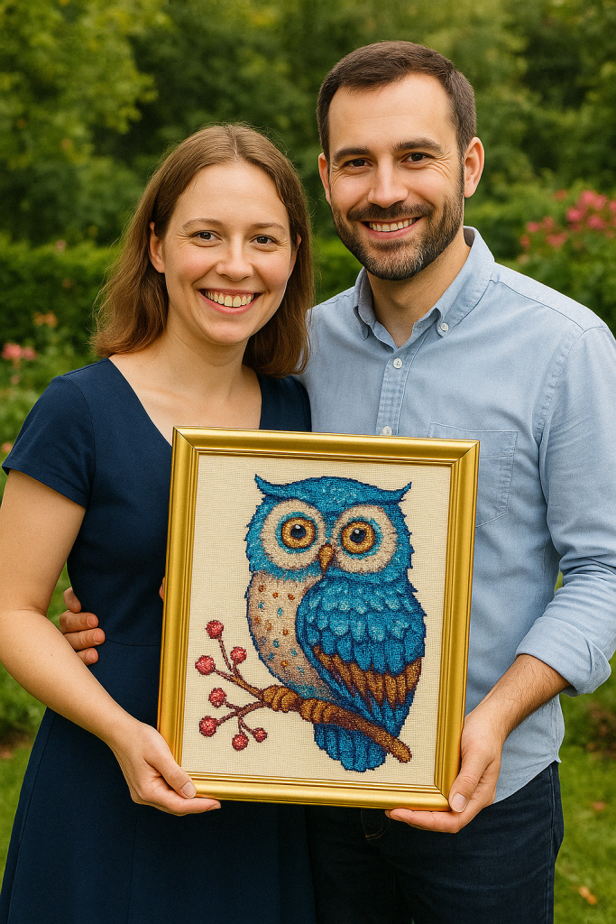 happy couple with diamond painting art