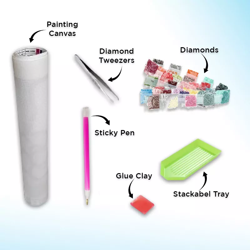 Aesthetic Fishing Landscape Diamond Painting Kit Contents