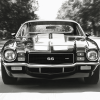 1970 Chevy Camaro in Black and White Diamond Painting