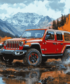 2018 Jeep Wrangler Red Engine Diamond Painting