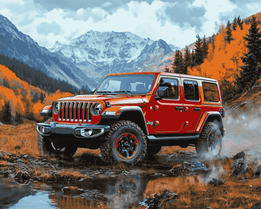 2018 Jeep Wrangler Red Engine Diamond Painting