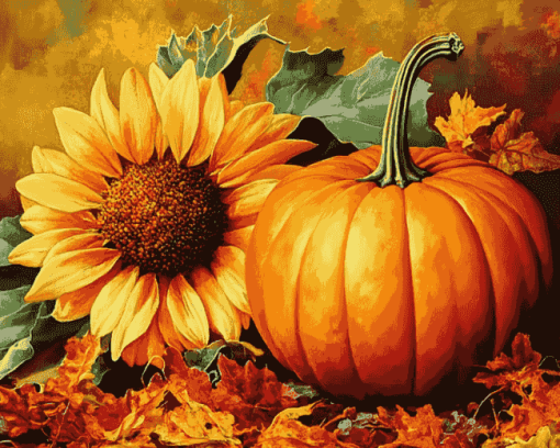 "Autumn Pumpkin Blossom Diamond Painting"