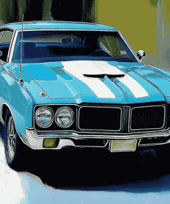 70s Blue Classic Car Diamond Painting