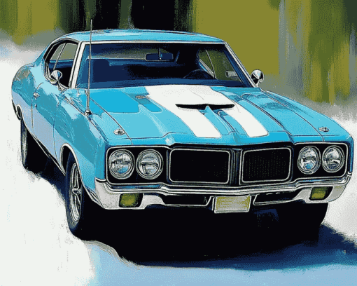 70s Blue Classic Car Diamond Painting