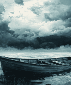 Abandoned Boat Stormy Landscape Diamond Painting