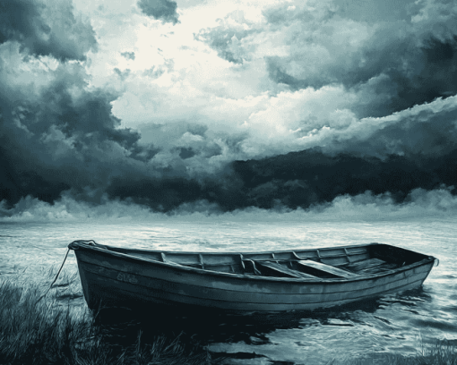 Abandoned Boat Stormy Landscape Diamond Painting