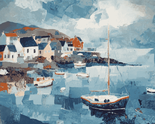 Abstract Aberdovey Boat Scene Diamond Painting