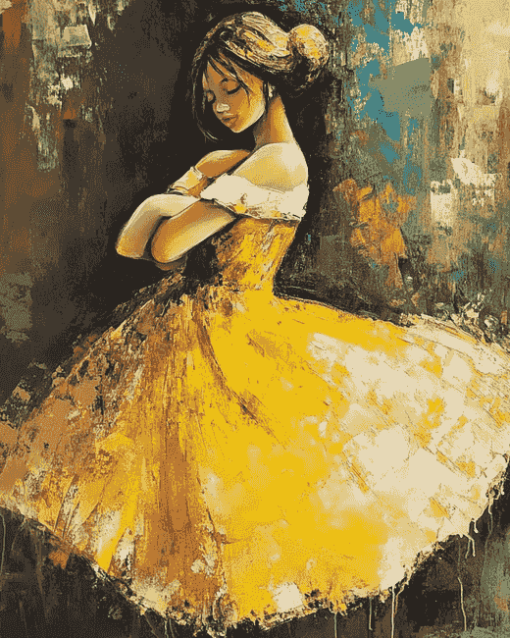 Abstract Yellow Dress Woman Diamond Painting