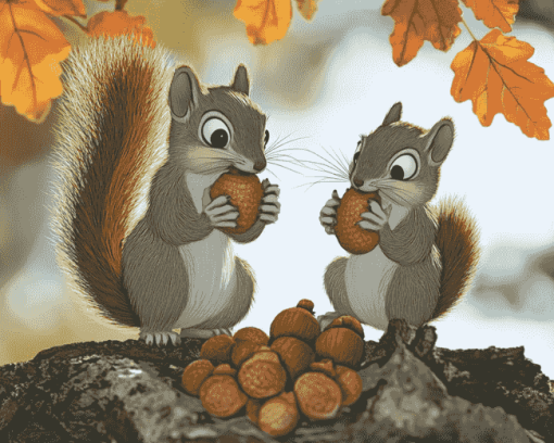 Acorn Collecting Squirrels Diamond Painting