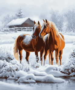 Adorable Winter Horses Diamond Painting