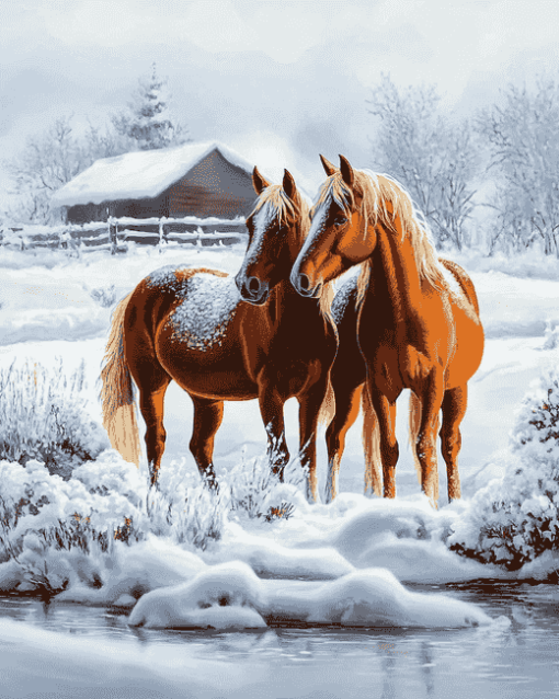 Adorable Winter Horses Diamond Painting