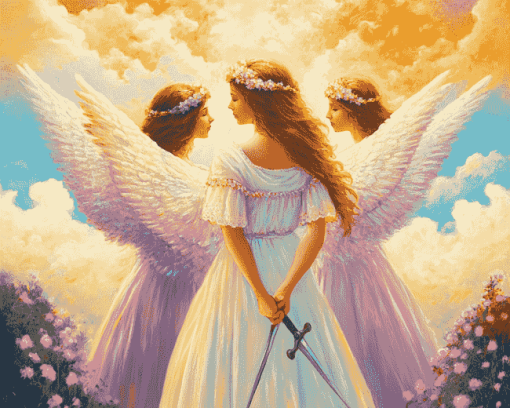 Aesthetic Angelic Sisters in Heaven Diamond Painting