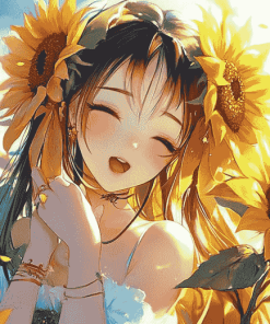 Aesthetic Anime Sunflower Girl Diamond Painting