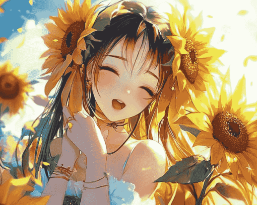 Aesthetic Anime Sunflower Girl Diamond Painting