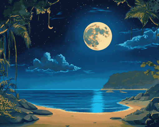 Aesthetic Beach Moonlit Seascape Diamond Painting