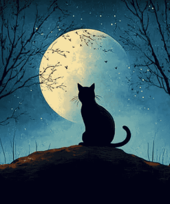 Aesthetic Cat Moon Silhouette Diamond Painting