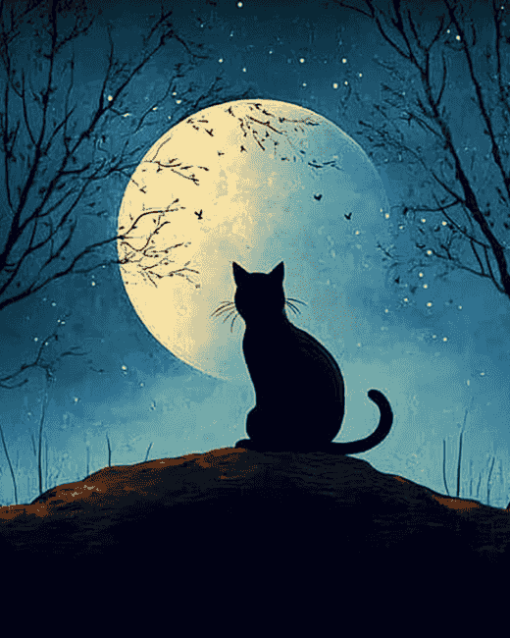 Aesthetic Cat Moon Silhouette Diamond Painting