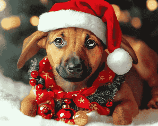 Aesthetic Christmas Puppies Diamond Painting