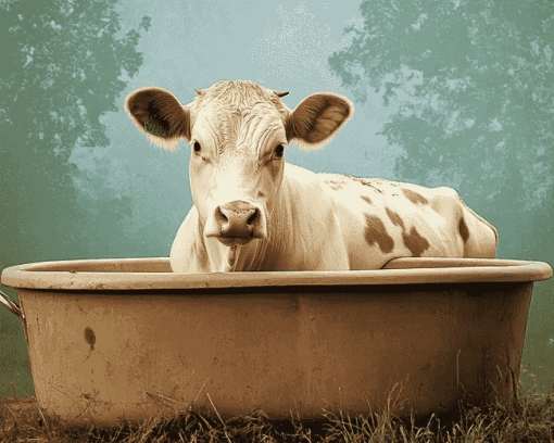 Aesthetic Cow Bathtub Diamond Painting