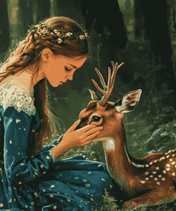 Aesthetic Deer and Girl Diamond Painting