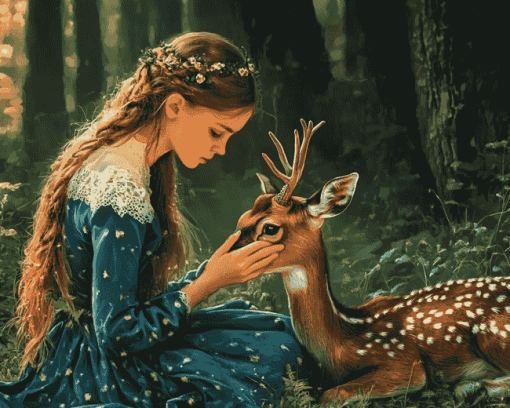 Aesthetic Deer and Girl Diamond Painting