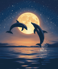 Aesthetic Dolphins Moonlight Diamond Painting