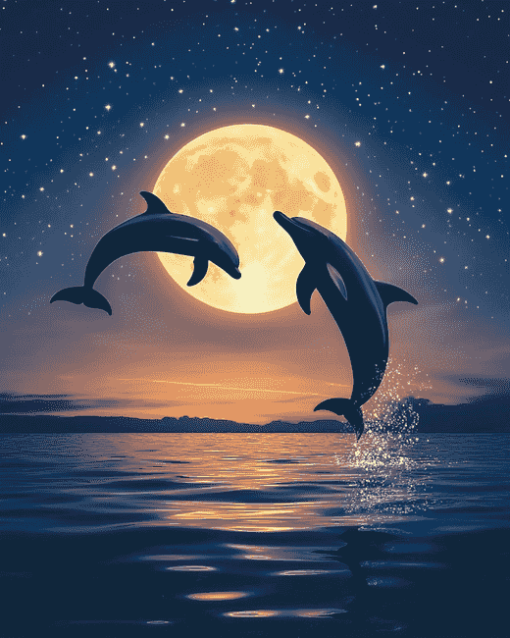 Aesthetic Dolphins Moonlight Diamond Painting