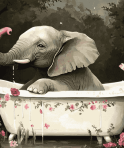 Aesthetic Elephant in Bathtub Diamond Painting