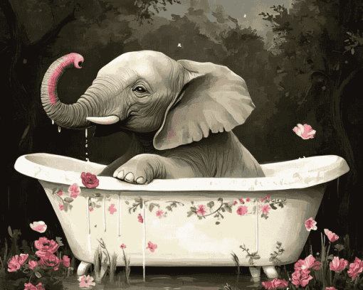 Aesthetic Elephant in Bathtub Diamond Painting