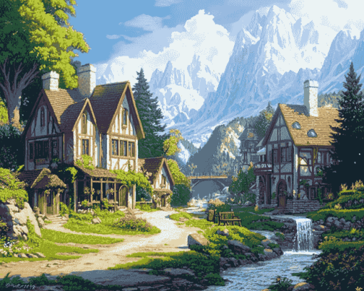 Aesthetic Fantasy Town Diamond Painting