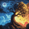 Aesthetic Fantasy Tree Night and Day Diamond Painting