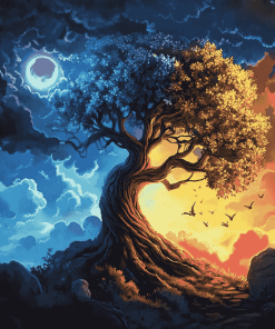 Aesthetic Fantasy Tree Night and Day Diamond Painting