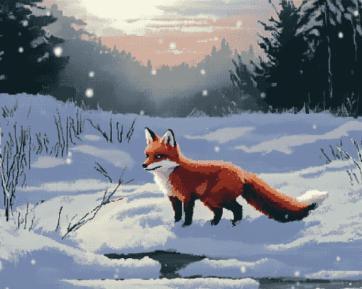 Aesthetic Fox in Snow Diamond Painting