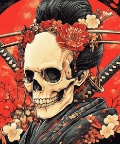 Aesthetic Japanese Samurai Skull Diamond Painting