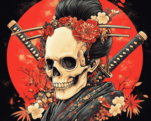 Aesthetic Japanese Samurai Skull Diamond Painting