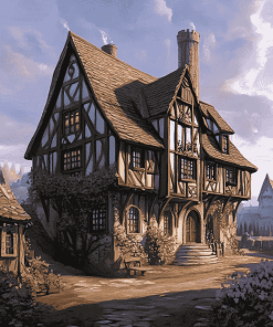 Aesthetic Medieval Inn Building Diamond Painting