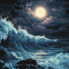 Aesthetic Moonlit Ocean Waves Diamond Painting