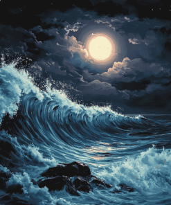 Aesthetic Moonlit Ocean Waves Diamond Painting