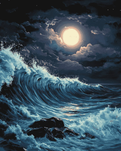 Aesthetic Moonlit Ocean Waves Diamond Painting