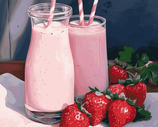 Aesthetic Pink Strawberry Milk Diamond Painting