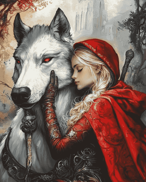 Aesthetic Red Riding Fantasy Diamond Painting