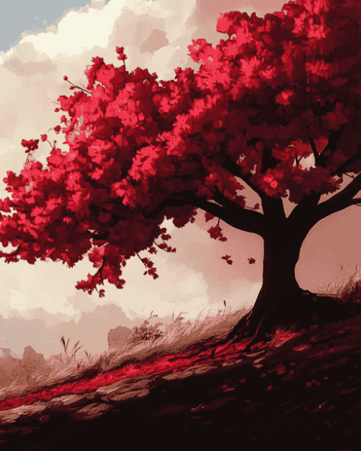 Aesthetic Red Tree Diamond Painting