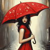 Aesthetic Red Umbrella Girl Diamond Painting