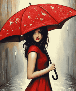 Aesthetic Red Umbrella Girl Diamond Painting