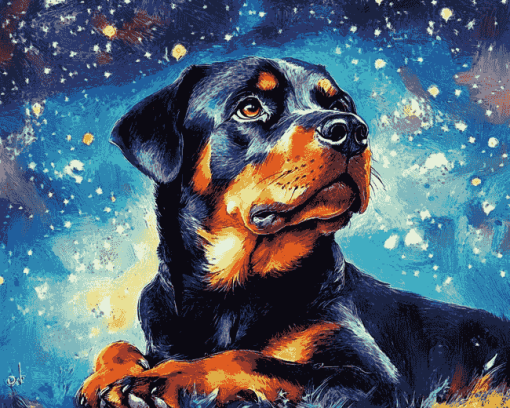 Aesthetic Rottweiler Starry Night Diamond Painting