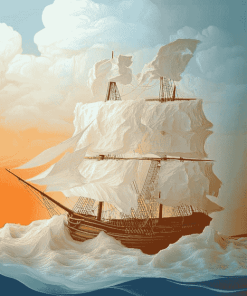 Aesthetic Sail Ship on Ocean Waves Diamond Painting