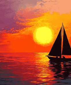 Aesthetic Sailboat Silhouette Diamond Painting