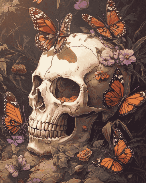 Aesthetic Skull With Butterflies Diamond Painting