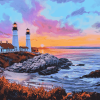 Aesthetic Sunset at Portland Lighthouse Diamond Painting