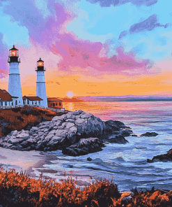 Aesthetic Sunset at Portland Lighthouse Diamond Painting